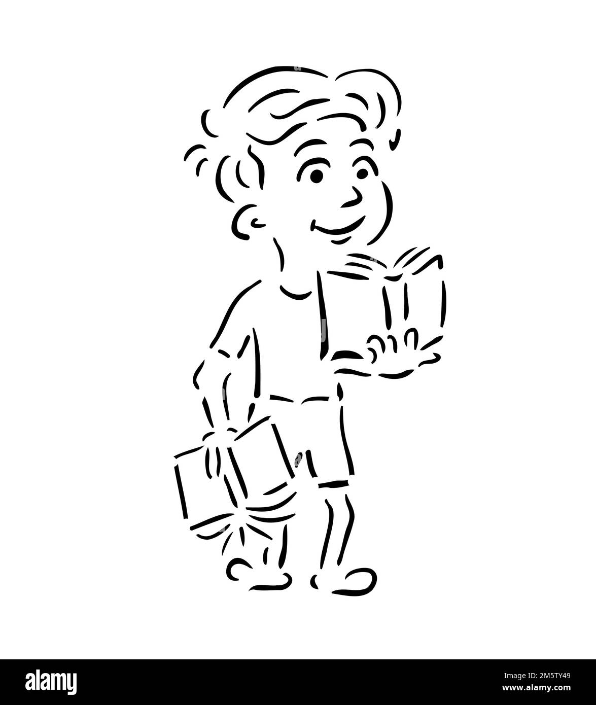 Boy with a book in his hands line. Vector Stock Vector