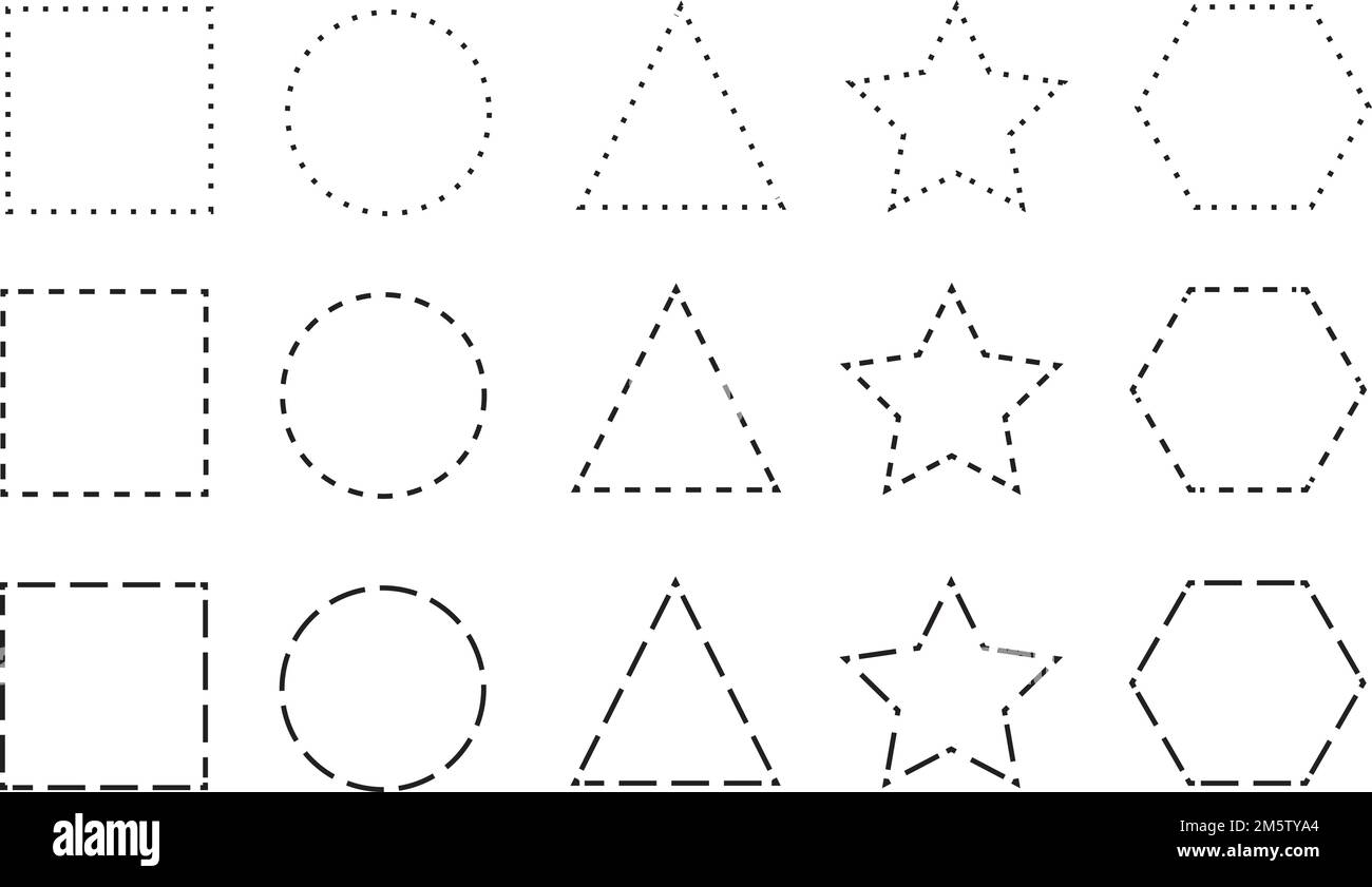 An illustration of 2D geometric figures with dotted outlies on a white ...