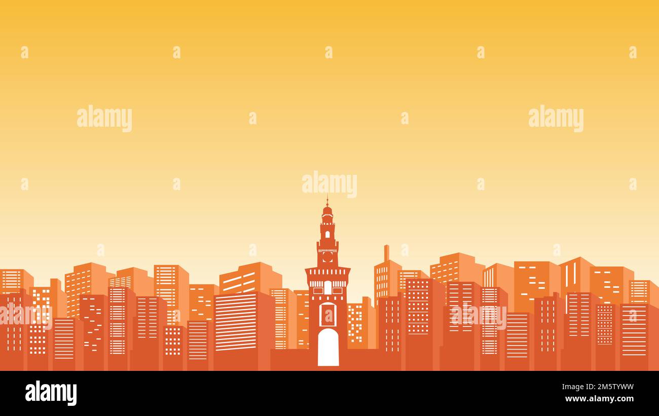 Silhouette of Dimension with Castello Sforzesco Fountain City with many multi storey buildings around the city. Collection city vector Stock Vector