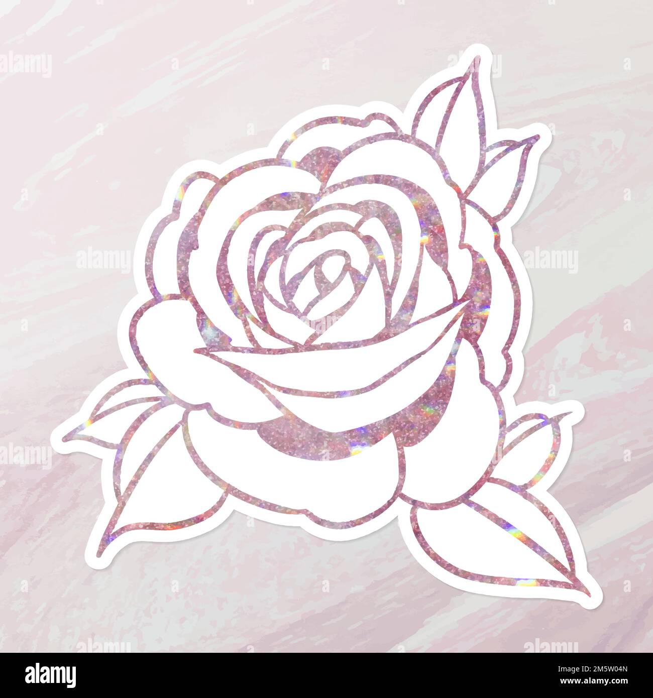 Glittery pink holographic rose flower outline sticker overlay with a ...