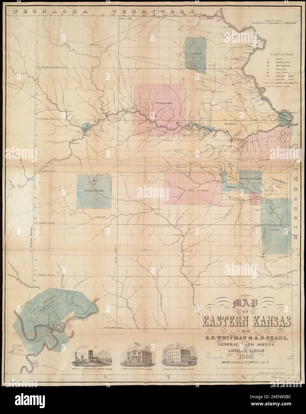 Slave states map 1854 hi res stock - Map Of Eastern Kansas Shows Towns Trading Posts Forts Trails And Locations Of Indian Tribes Entered According To Act Of Congress In The Year 1856 By Eb Whitman Ad Searl Includes Ill Of Notable Buildings The Kansas Nebraska Act Of 1854 Established Two New Territories With A Provision That Settlers Would Decide Whether They Entered The Union As Free Or Slave States This Legislation Negated The 1820 Missouri Compromise Which Previously Designated Missouris Southern Boundary As The Dividing Line Between Free And Slave States As Eastern Kansas Was Settled During The 1850s 2M5W0BC 