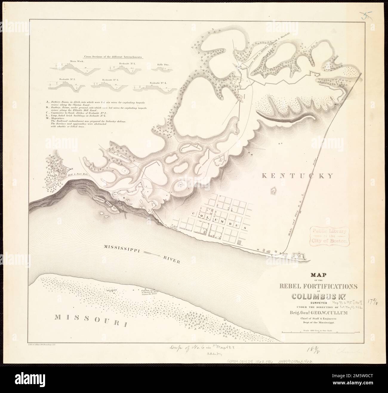 Map of the Rebel fortifications at Columbus, Ky. Relief shown by ...