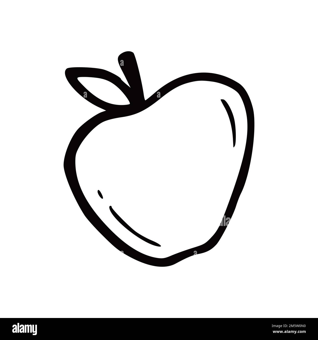Hand drawn apple with leaf. Doodle sketch style. Drawing line simple