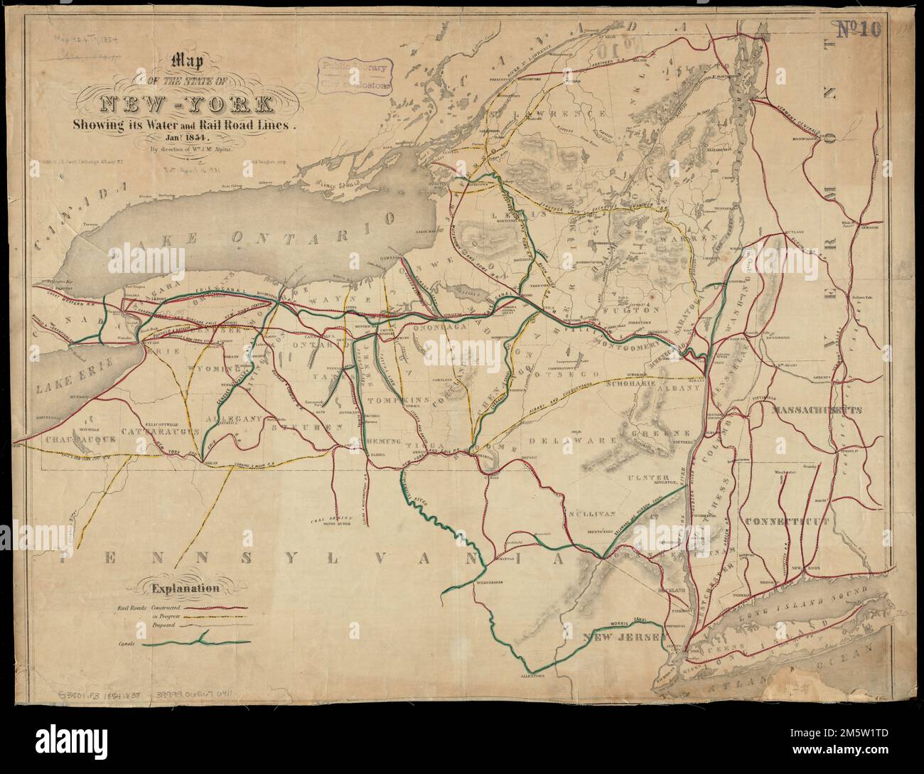 Map of the State of NewYork showing its water and rail road lines