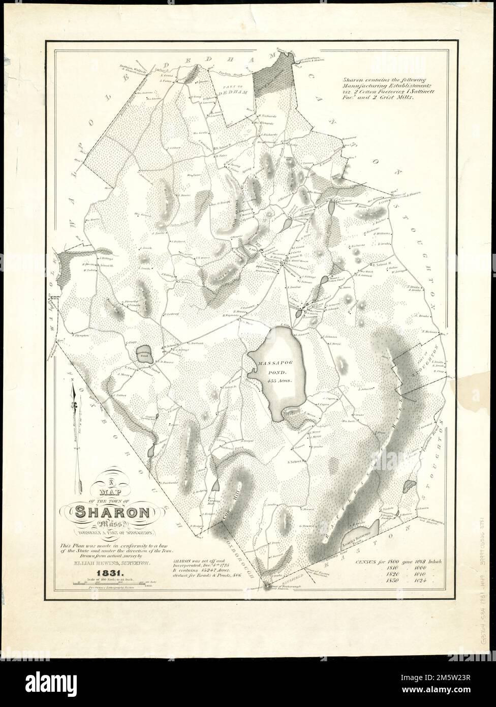 A map of the town of Sharon, Mass formerly a part of Stoughton. Shows