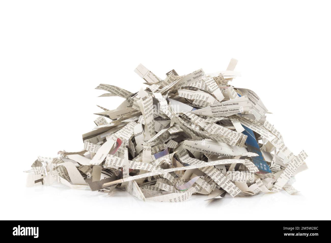 newspapers shredded. pile. isolated on white background. Stock Photo
