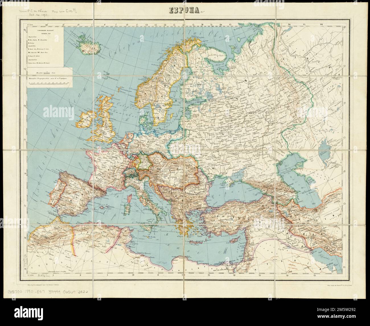 Evropa. Relief shown by hachures. Prime meridians: [Ferro] and [Paris ...