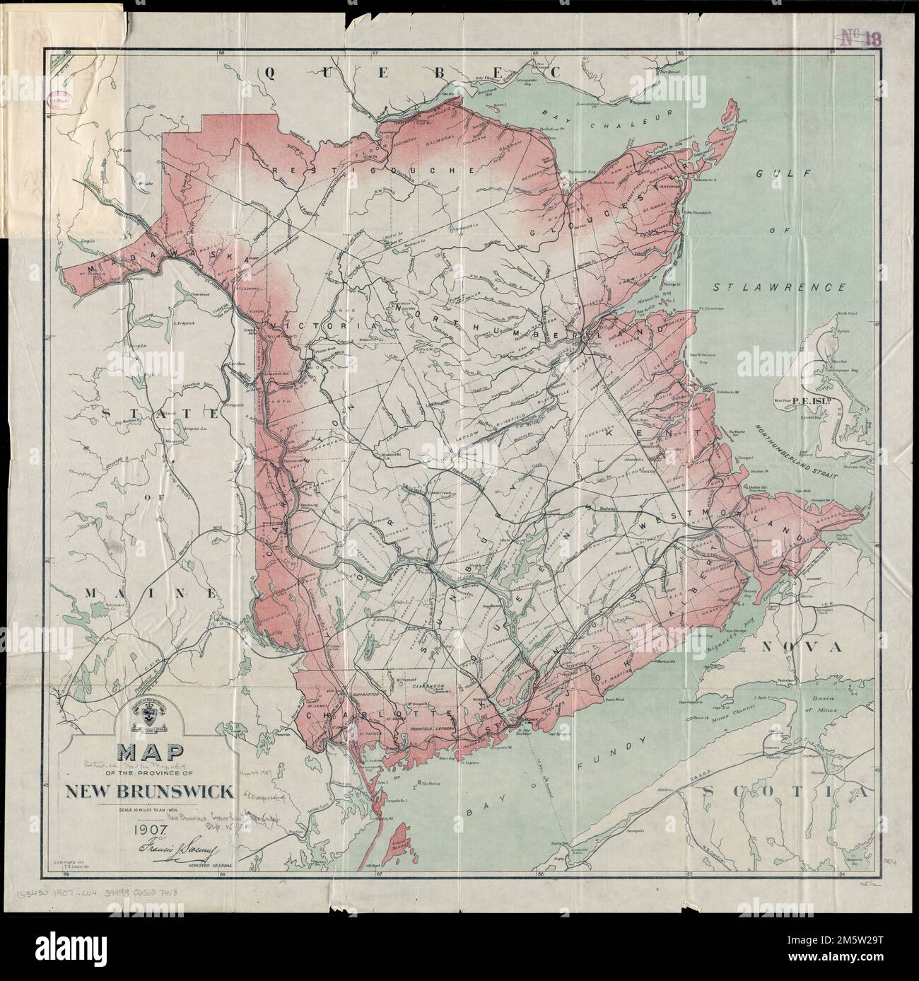 Map of the province of New Brunswick... Map of New Brunswick. Map of New Brunswick, Canada  , Province of New Brunswick  ,province Stock Photo