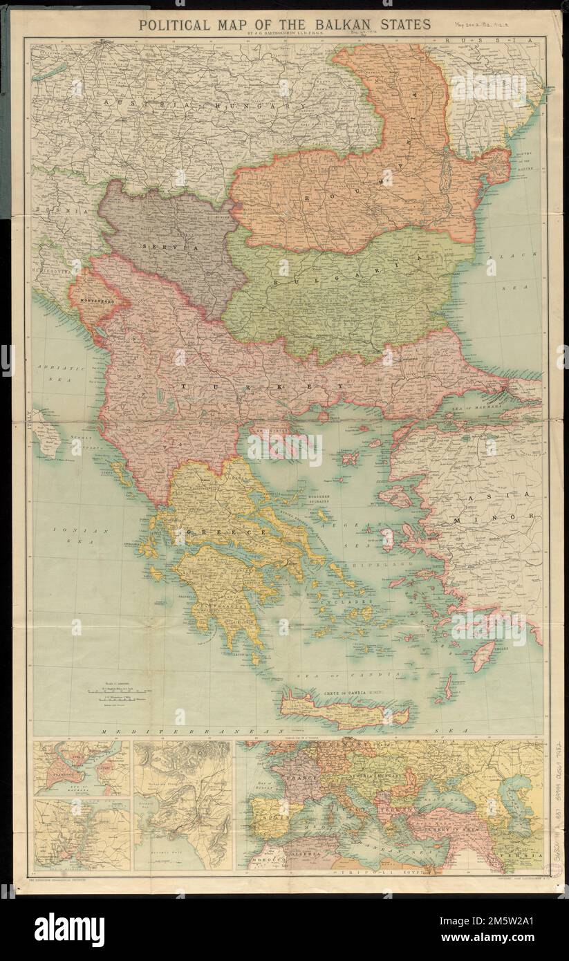 Political map of the Balkan States. Relief shown by contours, hachures ...