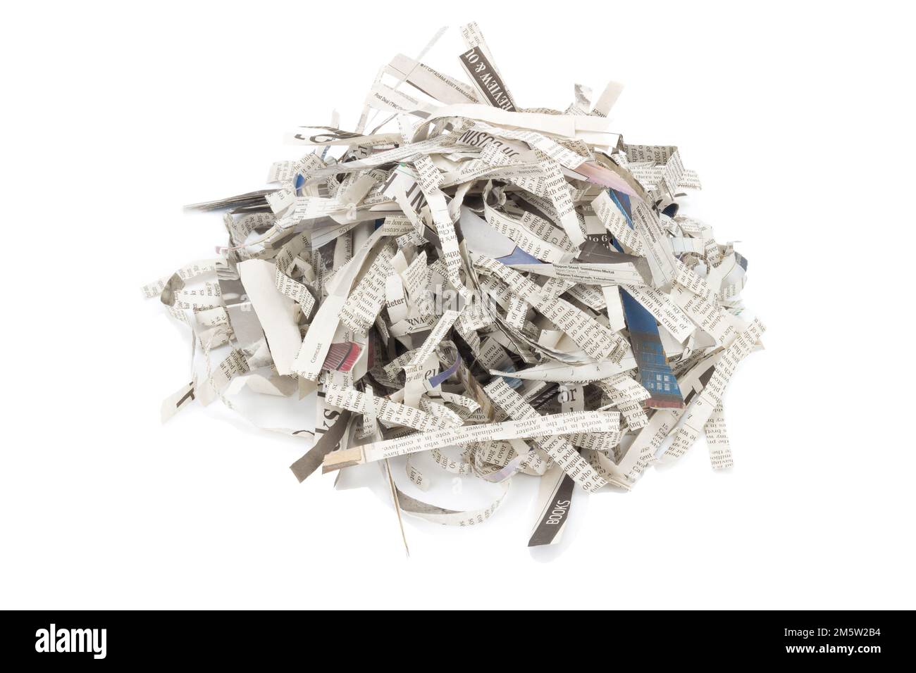 newspapers shredded. pile. isolated on white background. Stock Photo
