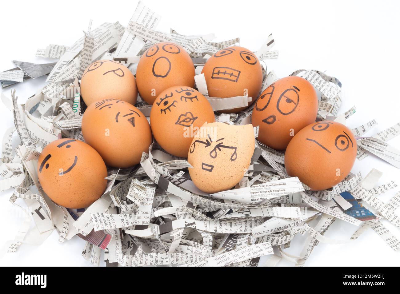 egg face on newspapers recycle Stock Photo Alamy