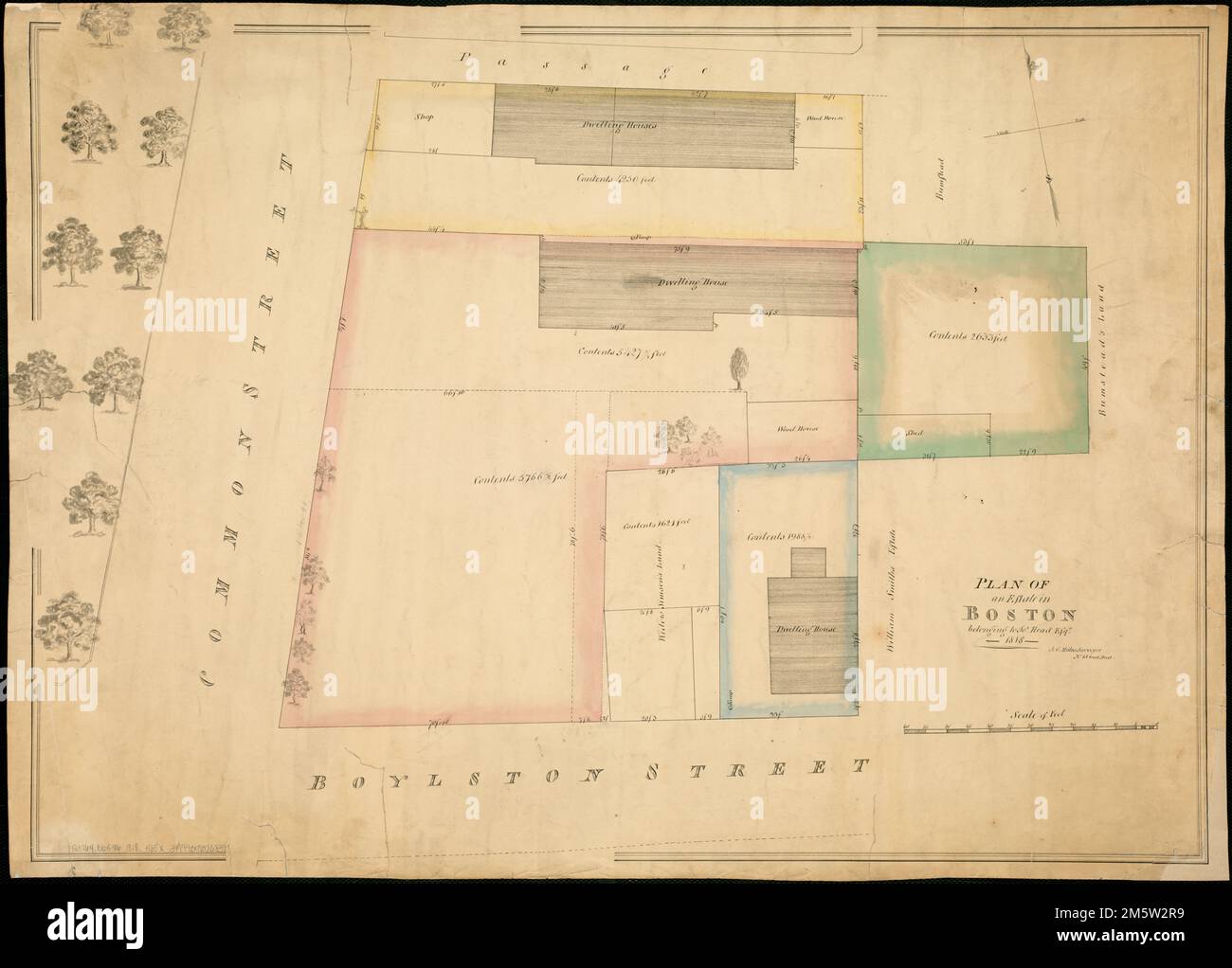 Plan of an estate in Boston belonging to Jos. Head Esqr. Manuscript map. Cadastral map. Oriented with north toward the upper left.... , Massachusetts  , Suffolk  ,county   , Boston Stock Photo