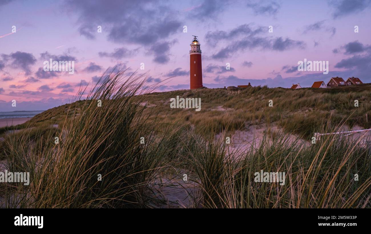 Texel lighthouse during sunset Netherlands Dutch Island Texel Holland during summer Stock Photo