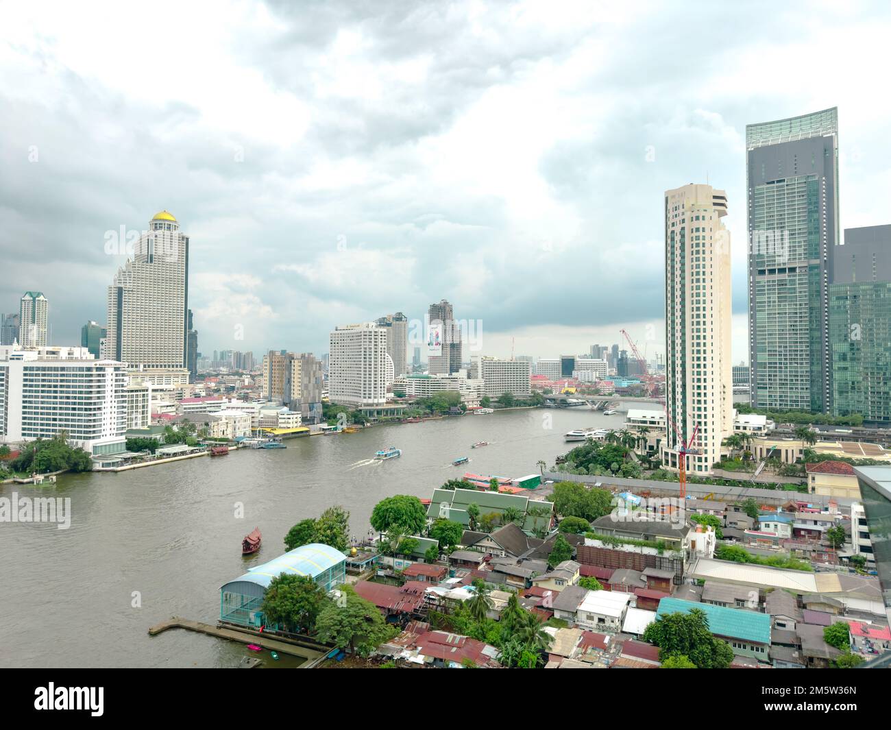 View of Chao-Phraya River and Royal orchid Sheraton Hotel from ICON Siam. Stock Photo