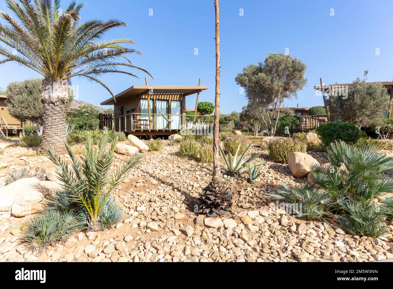 Wooden cabin bungalow in gardens, Radisson Blu Resort, Taghazout Bay