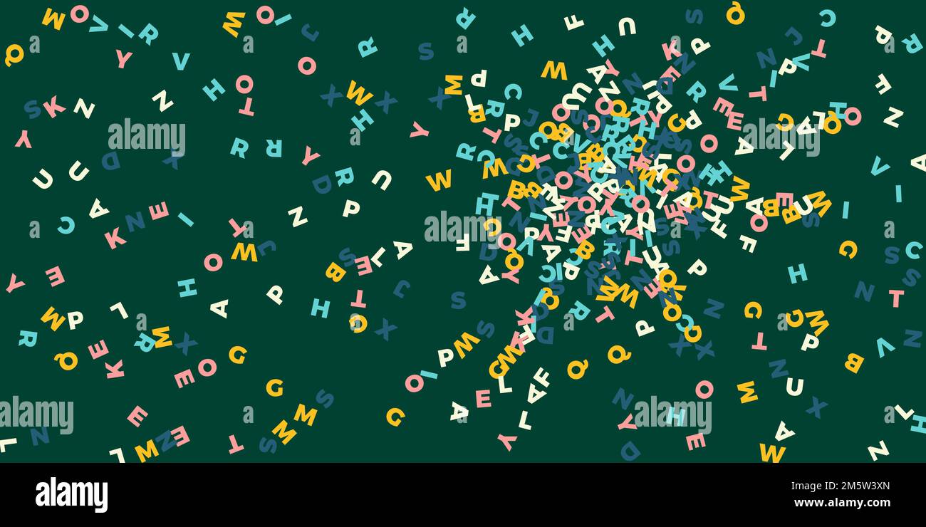 Falling letters of English language. Pastel flying words of Latin