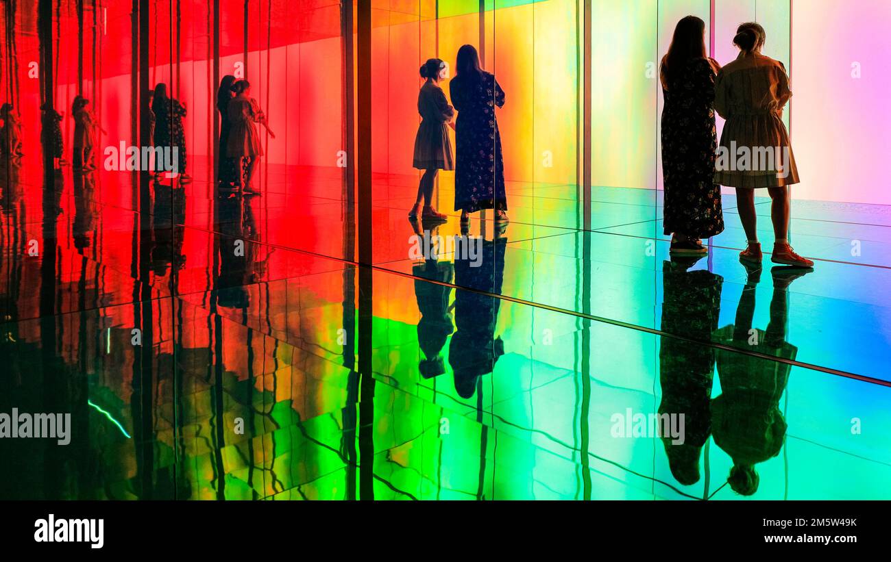 Models and staff pose with the INTO SIGHT installation by Sony Design, London Design Festival, UK Stock Photo
