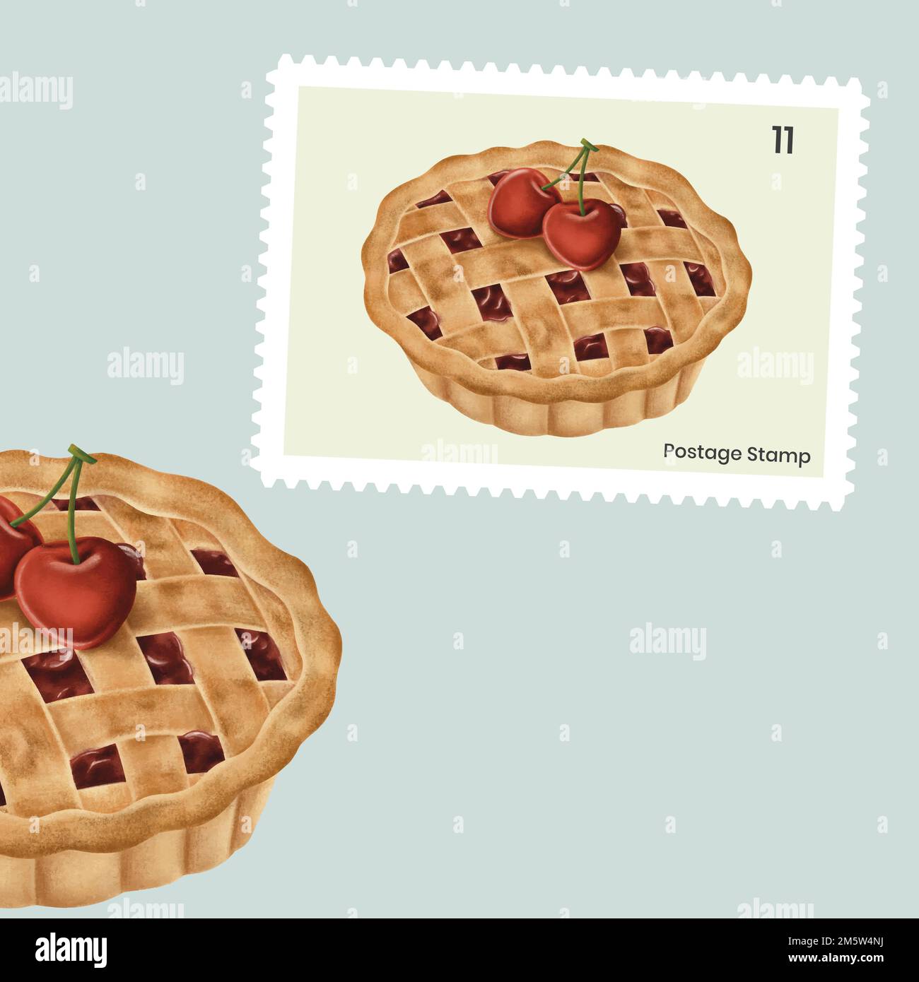 Cute cherry pie on a postage stamp vector Stock Vector