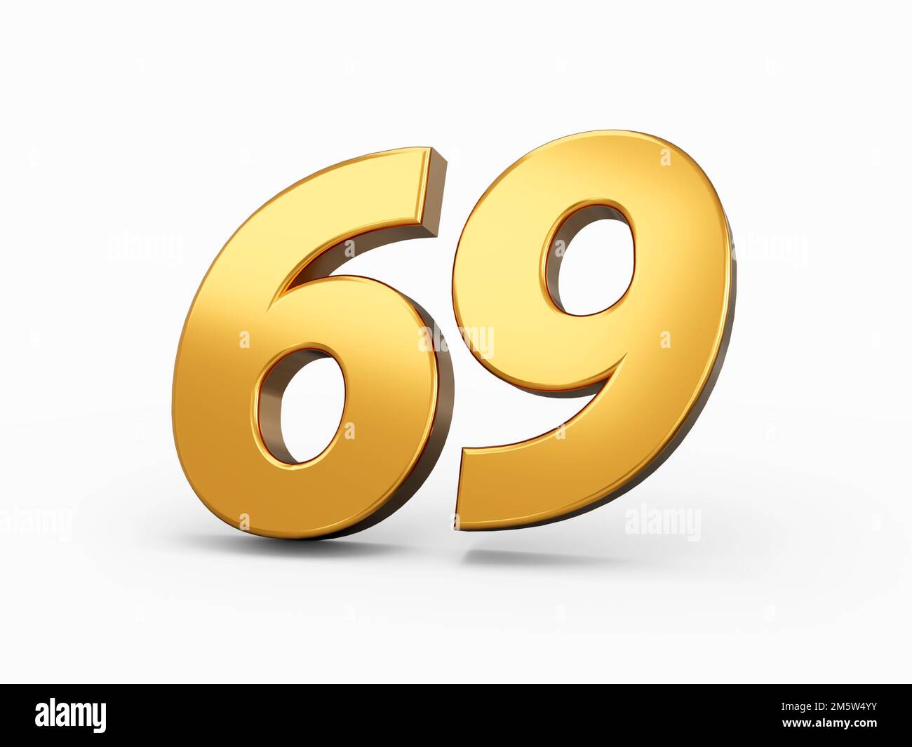 A 3d rendered illustration of a gold 69 number icon on white background Stock Photo