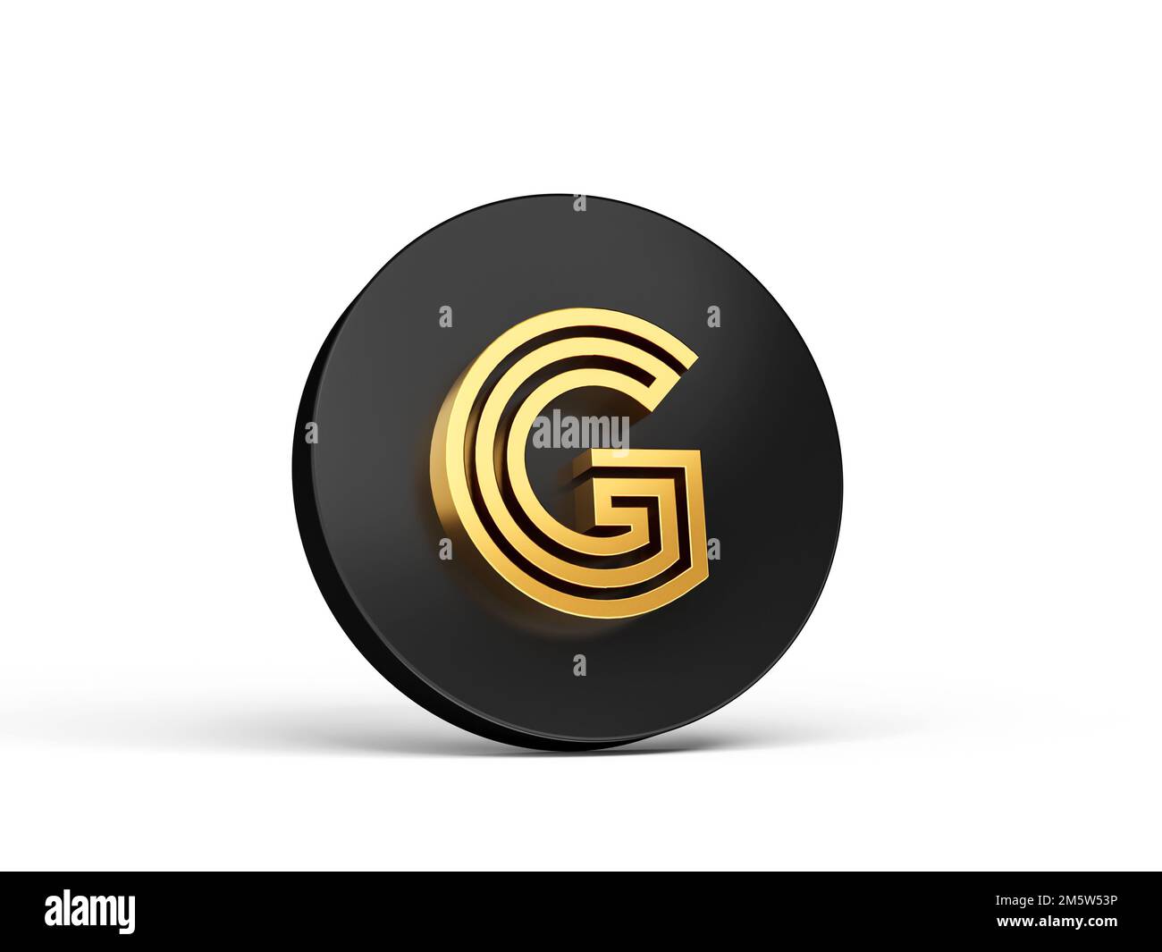 A 3d rendered illustration of a gold g letter icon on white background Stock Photo