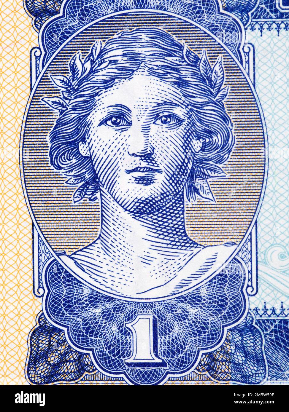 Girl's portrait according to historical engraving from money Stock Photo