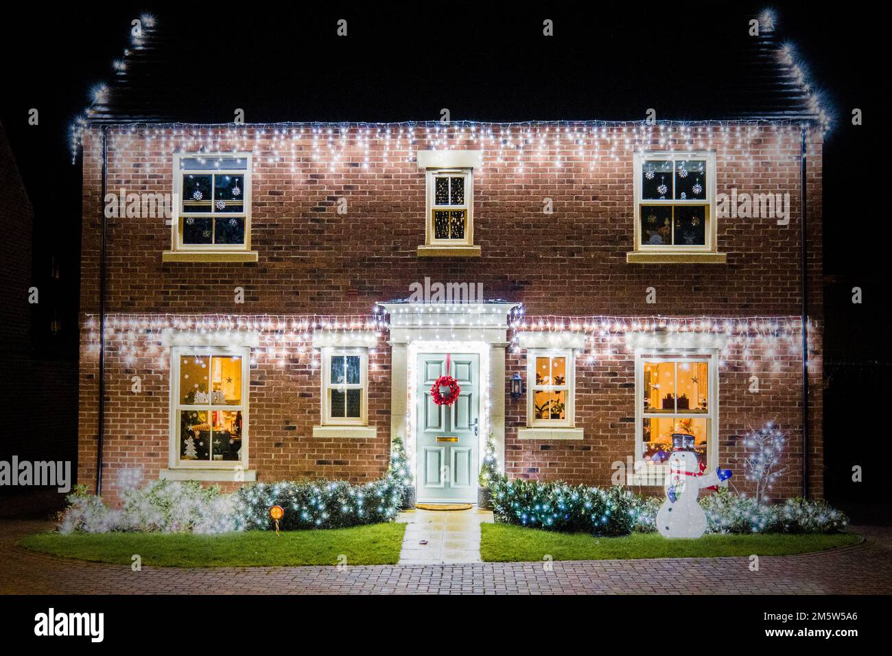 Residential festive Christmas lights decorating houses in Bicester