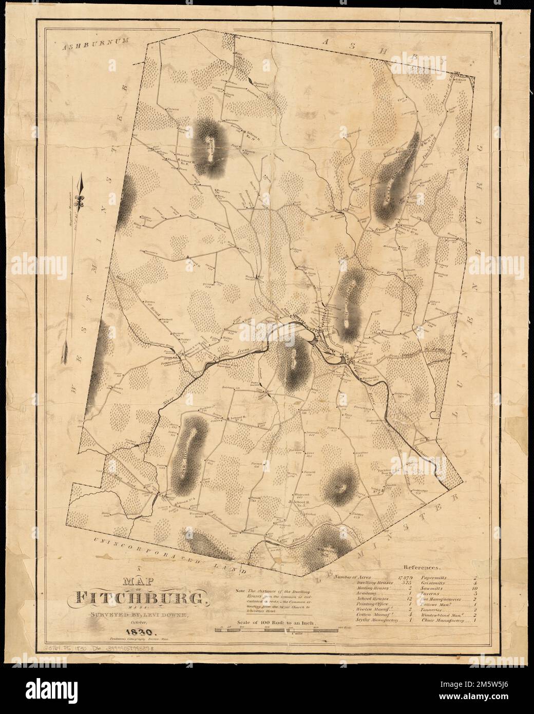 A map of Fitchburg, Mass. Oriented with north toward the upper right ...