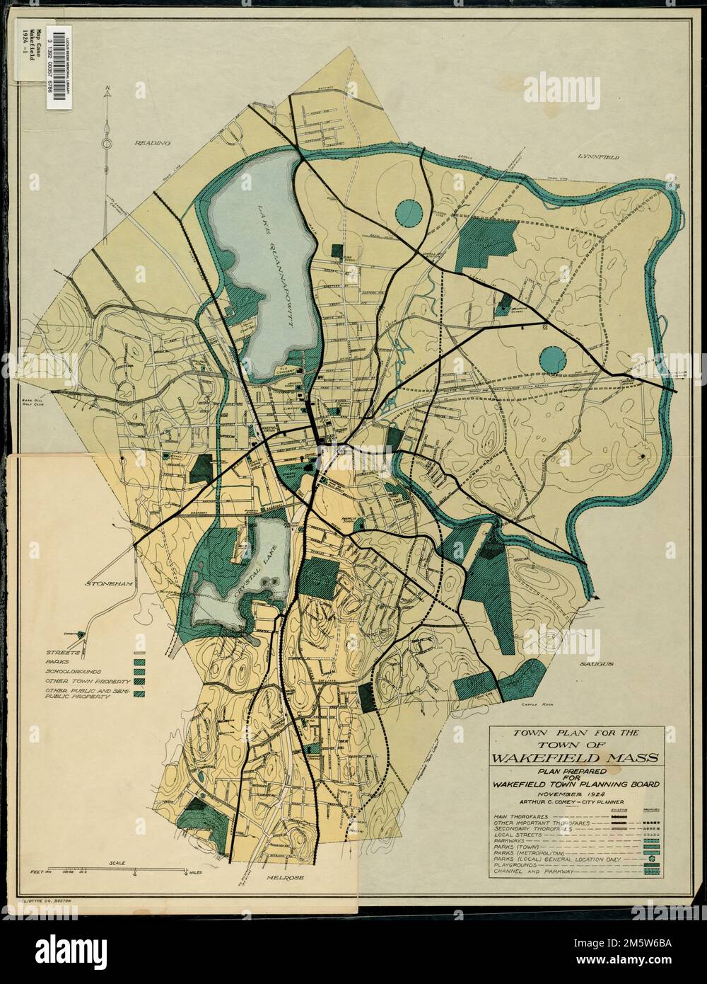 Town plan for the town of Wakefield, Mass.. Map depicts Wakefield in