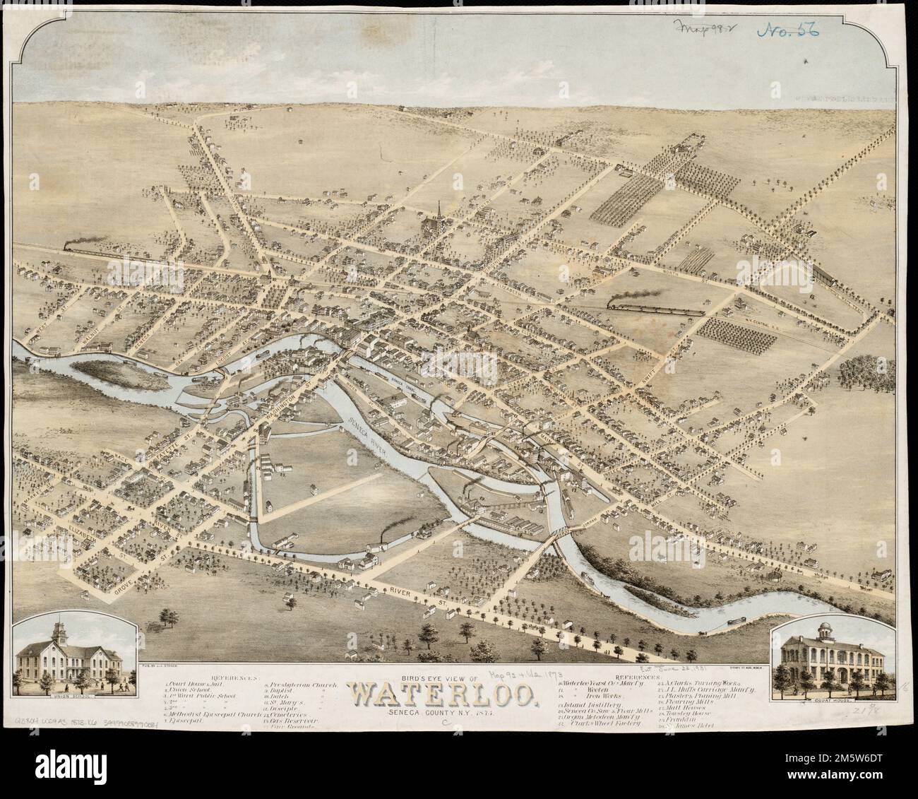 Bird's eye view of Waterloo : Seneca County, N.Y., 1873. Indexed for Bird's eye view of Waterloo : Seneca County, N.Y., 1873. Indexed for