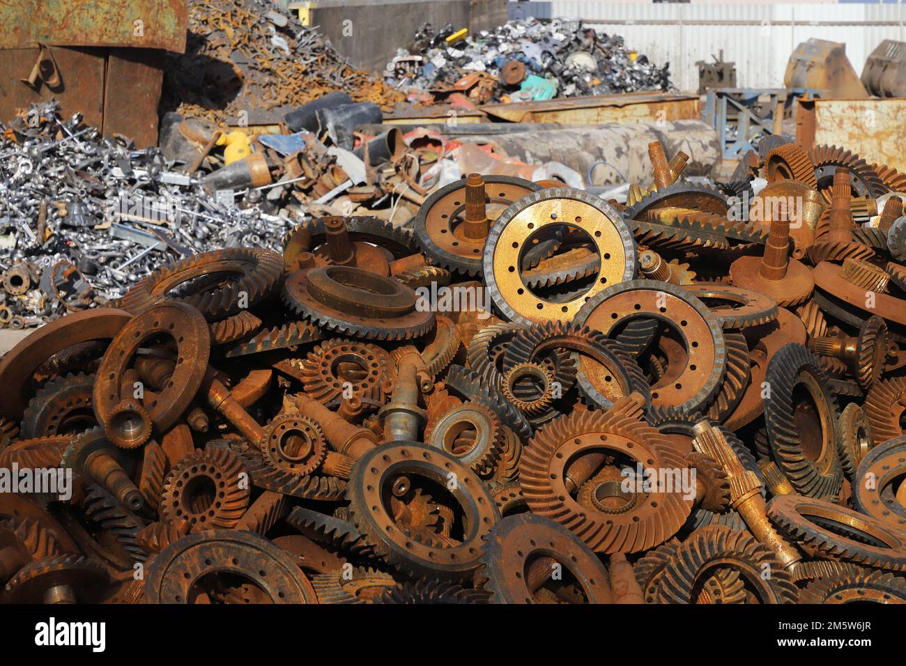 Heaps of sorted metal scrap for recycling. Stock Photo