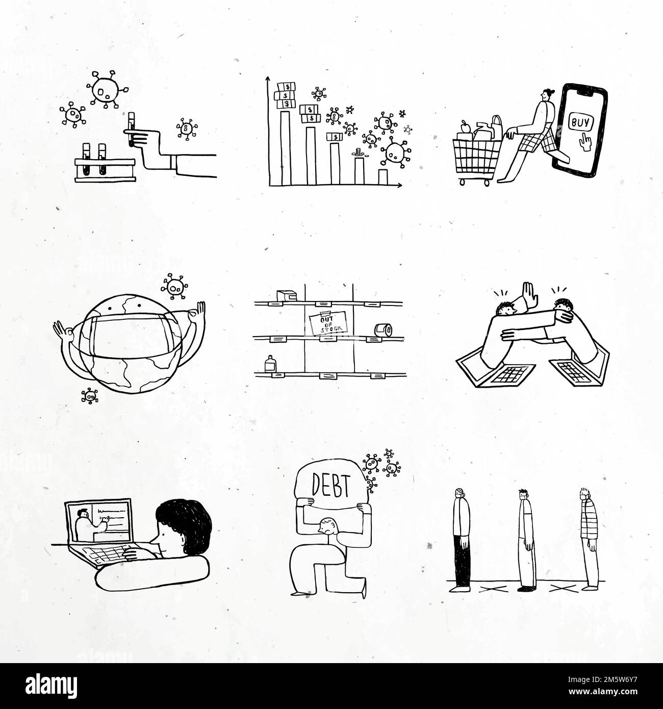 Social issues during the coronavirus crisis doodle element set vector Stock Vector