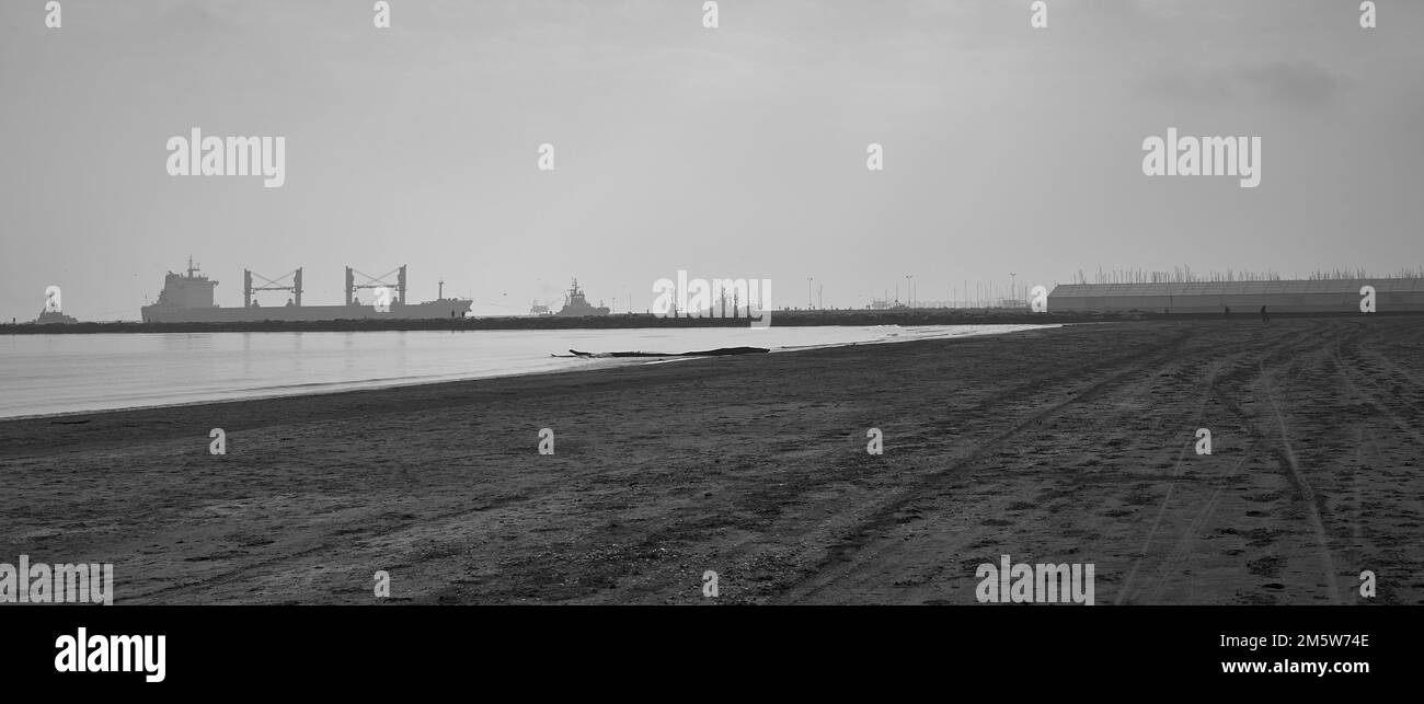 View of a ship from the beach (Porto Corsini) Stock Photo