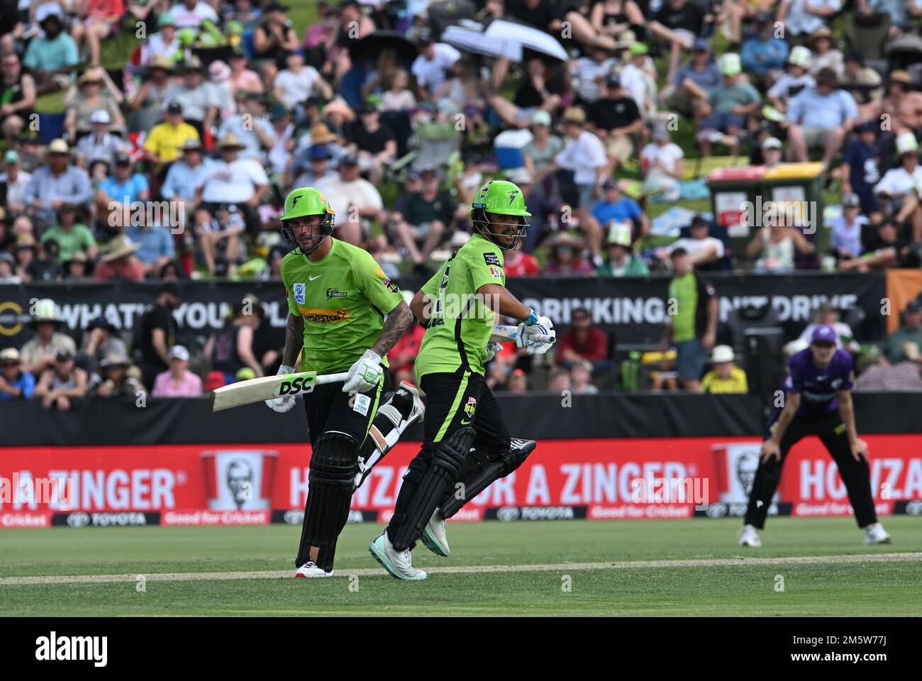 ALBURY NSW, AUSTRALIA. 31 December, 2022. Big Bash League, Sydney Thunder v Hobart Hurricanes, Sydney Thunder bolster their lead with another set of runs from Alex Hales at Lavington Sports Ground. Credit Karl Phillipson/Alamy Live News Stock Photo