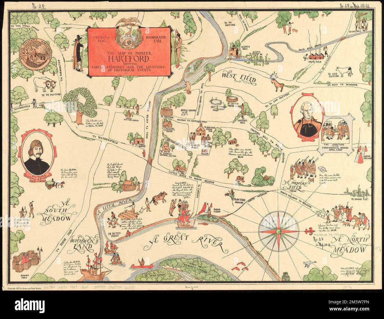 The map of pioneer Hartford founded 1636, incorporated 1784, showing
