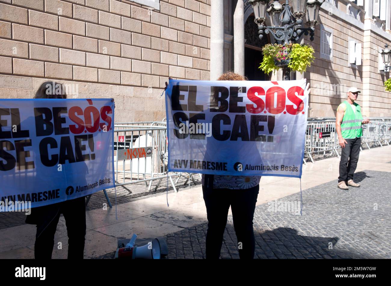 People protesting against the ruin of Besos quarter in Plaza San Jaime, Anniversary of Barcelona, Ciutat Vella, Spain Stock Photo