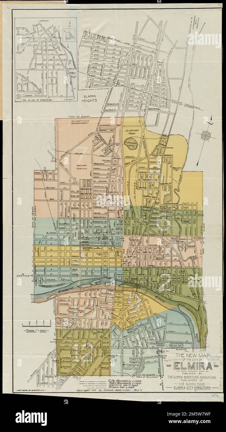 The new map of the City of Elmira. Shows streets and ward boundaries