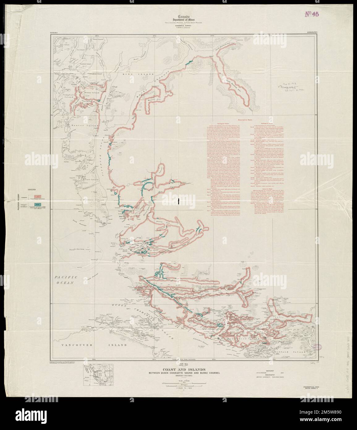 Coast and islands between Queen - Coast And Islands Between Queen Charlotte Sound And Burke Channel British Columbia Relief Shown By Form Lines And Spot Heights Includes Location Map And Descriptive Notes Geographical Base Rated Grade 4 1278 Canada Province Of British Columbia Province 2M5W890 
