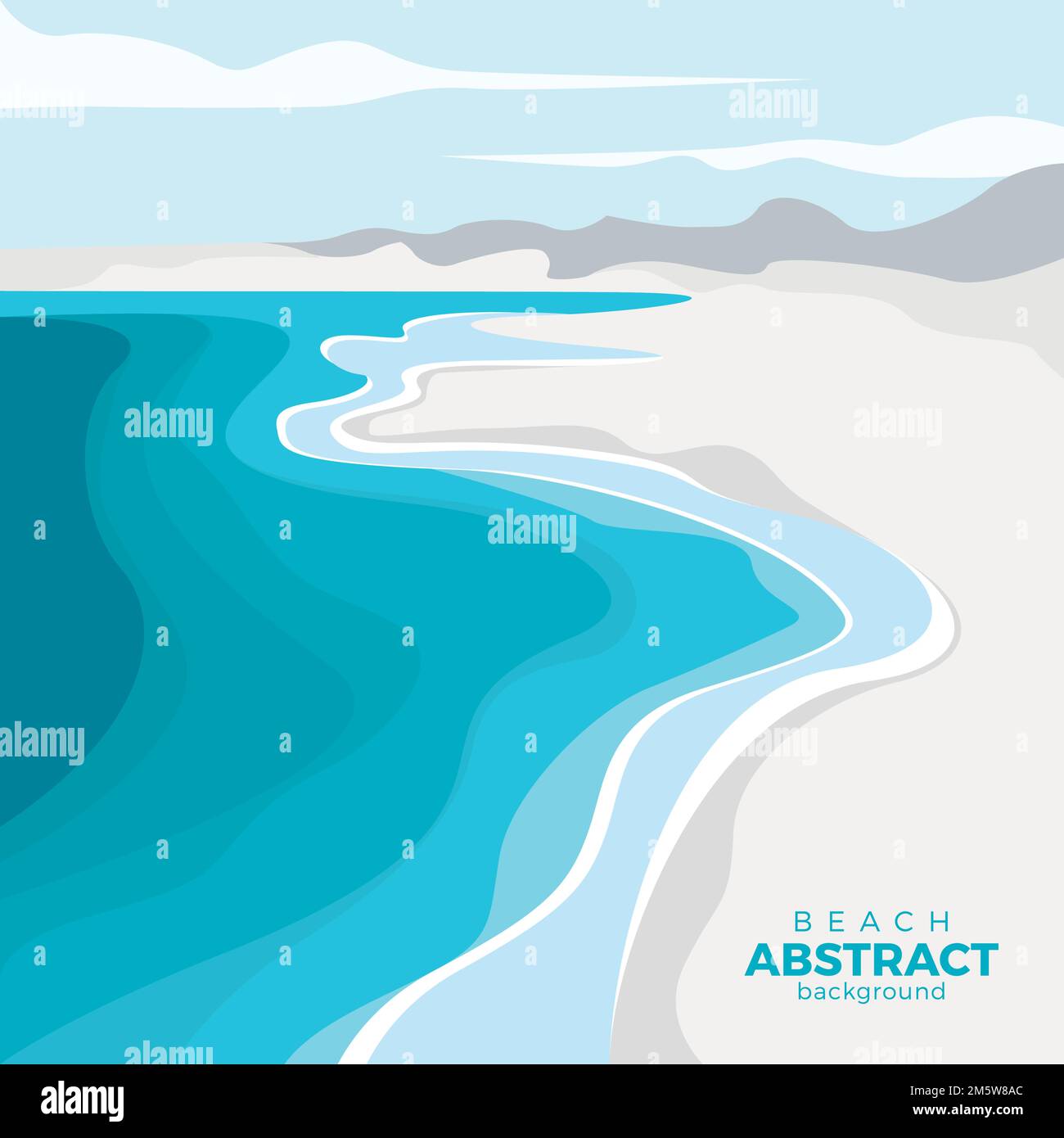 Summer background, vector illustration of a beach with waves, clouds