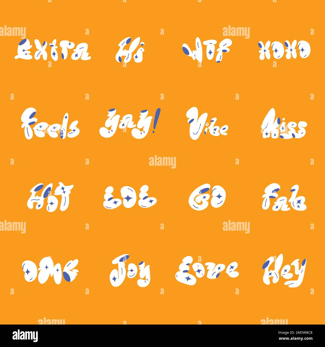 Colorful funky stylized script font sticker set Vector Image