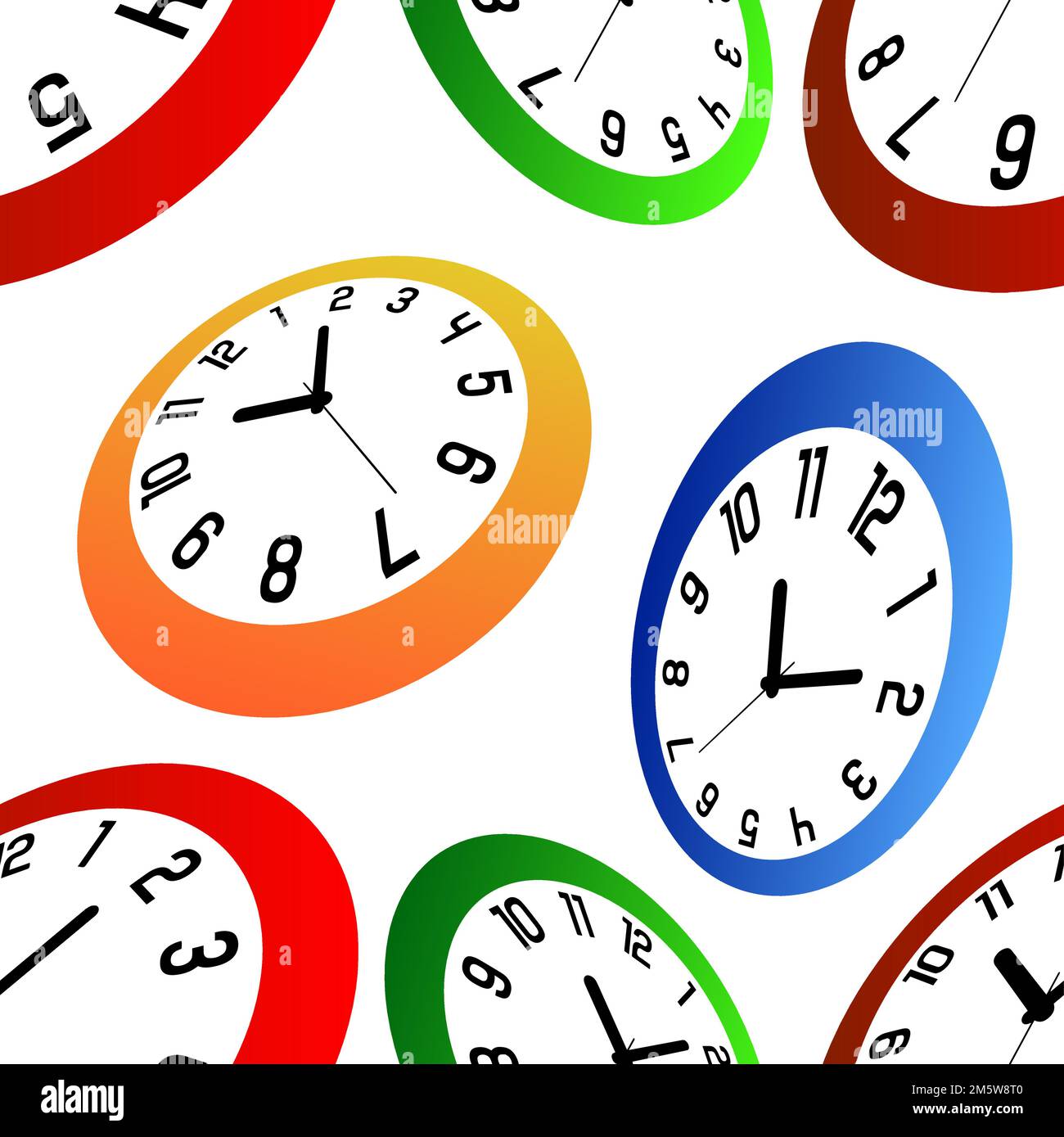 seamless pattern of bending clocks on white background Stock Vector
