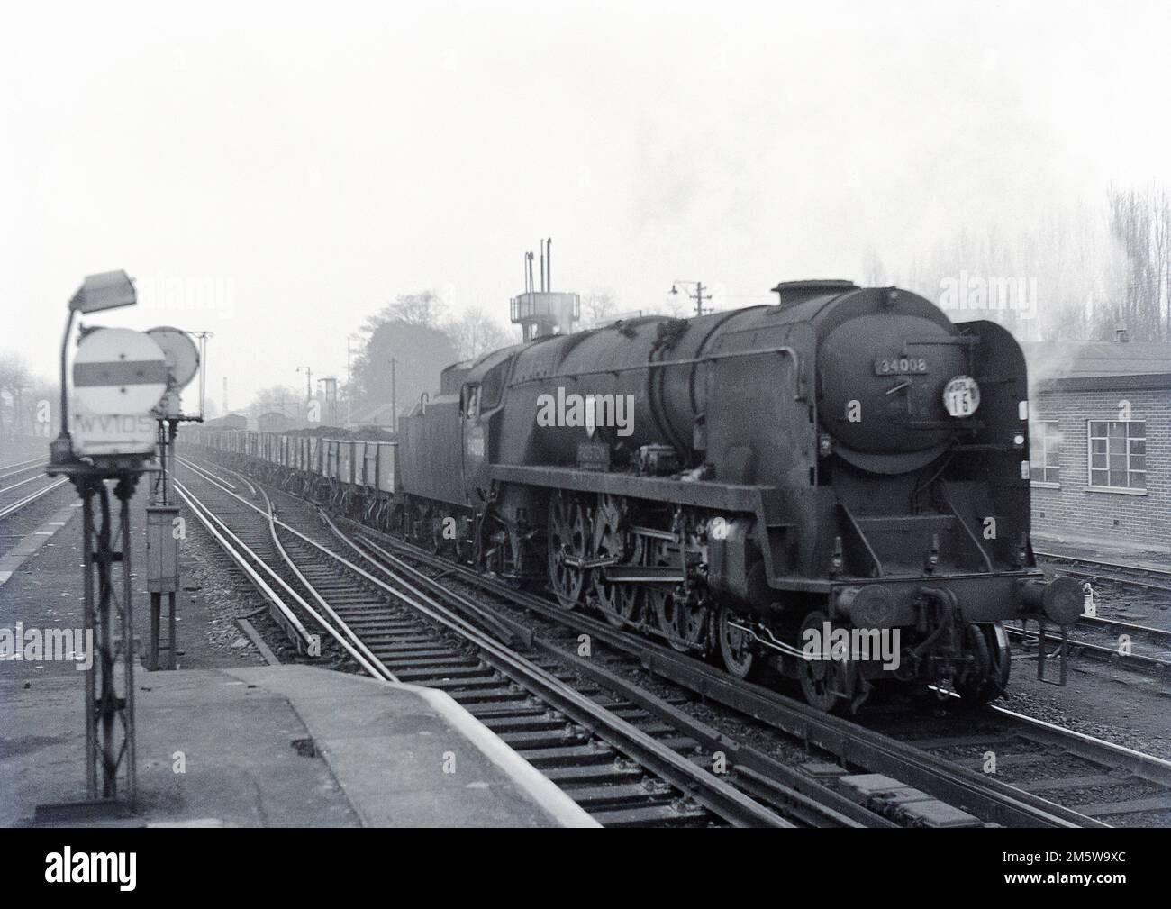Bullied Pacific, West Country Class no 34008 Padstow on Freight at Woking, Surrey, England, mid sixties Stock Photo