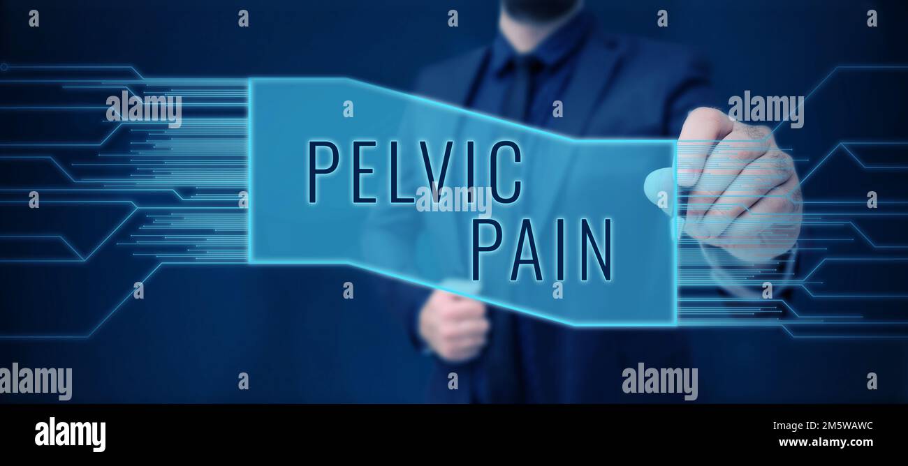 Sign displaying Pelvic Pain. Concept meaning Pain perceived in the area