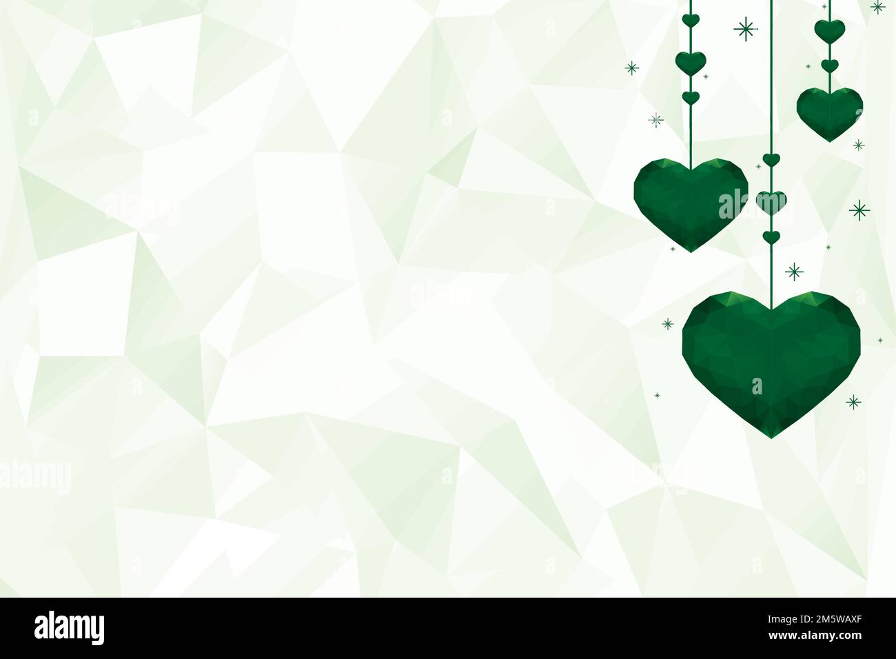 Hanging green hearts background vector prism pattern Stock Vector