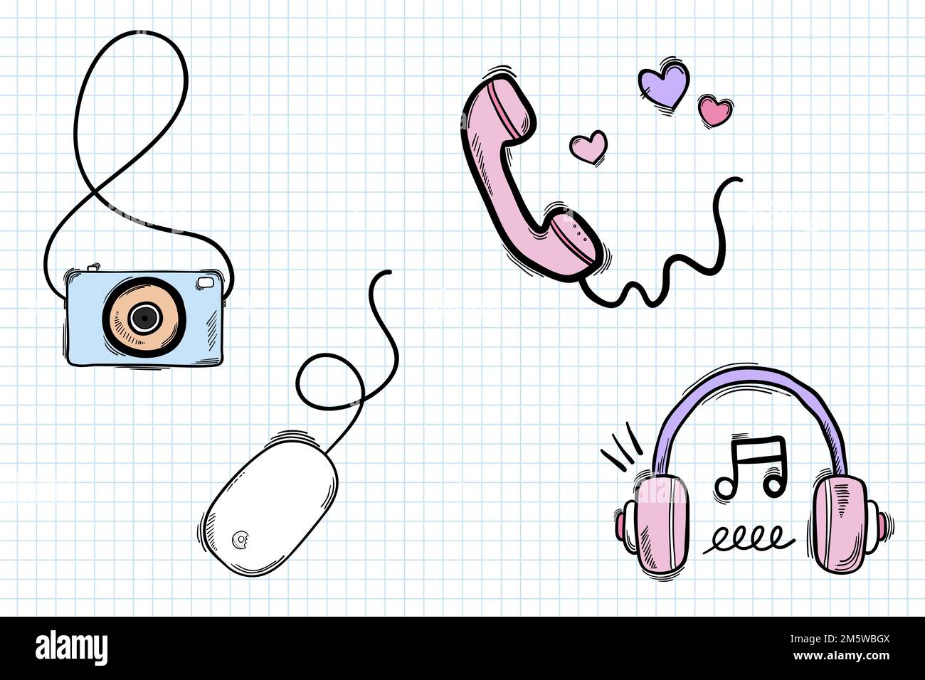 Funky social media doodle vector sticker set Stock Vector
