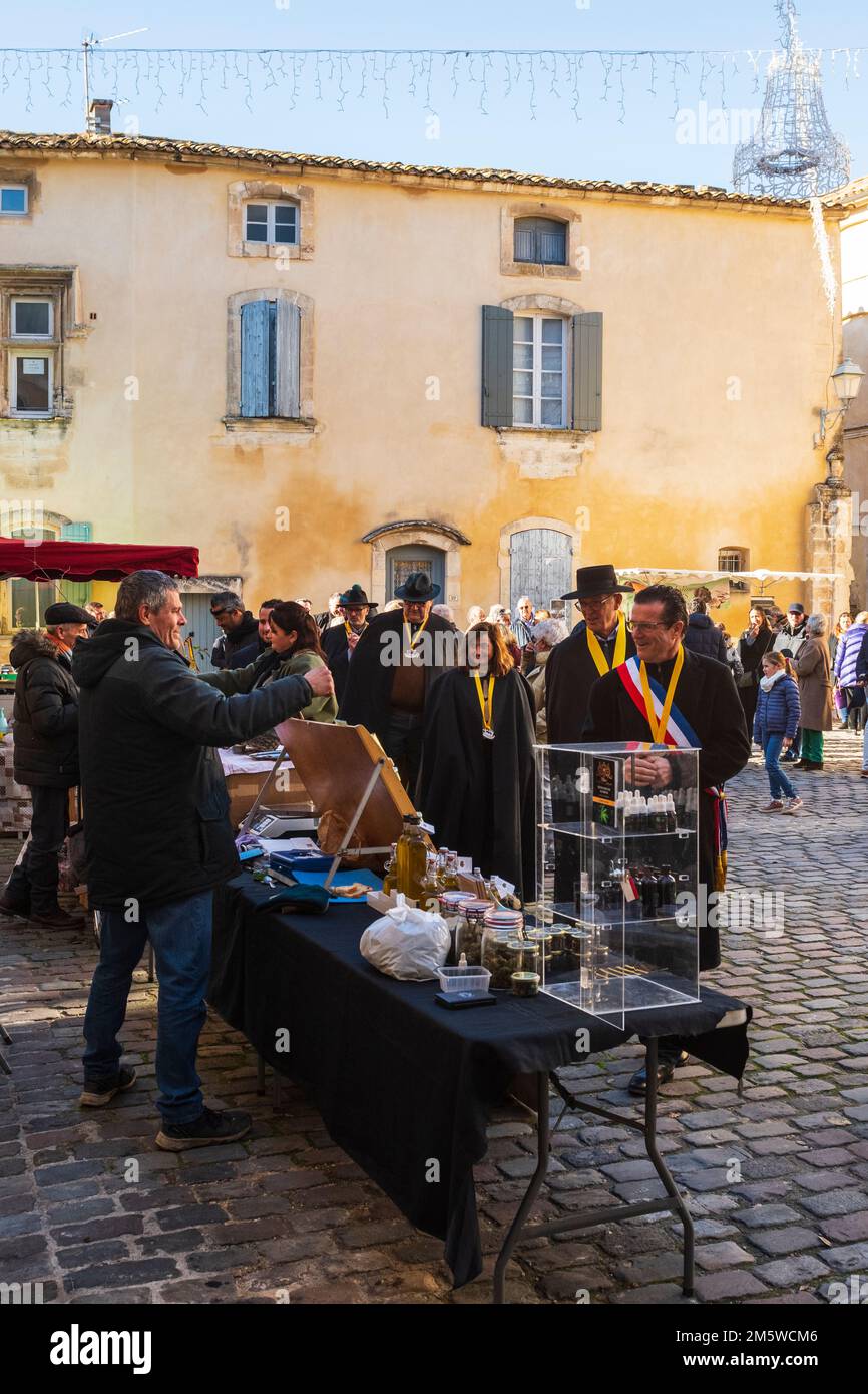 traditional celebrations and speeches at the truffle market in Menerbes , France Stock Photo