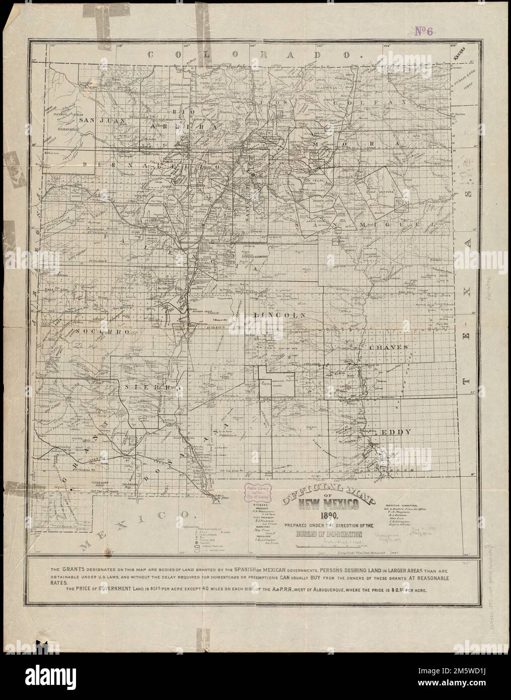 Official map of New Mexico. Shows settlements, townships, land grants