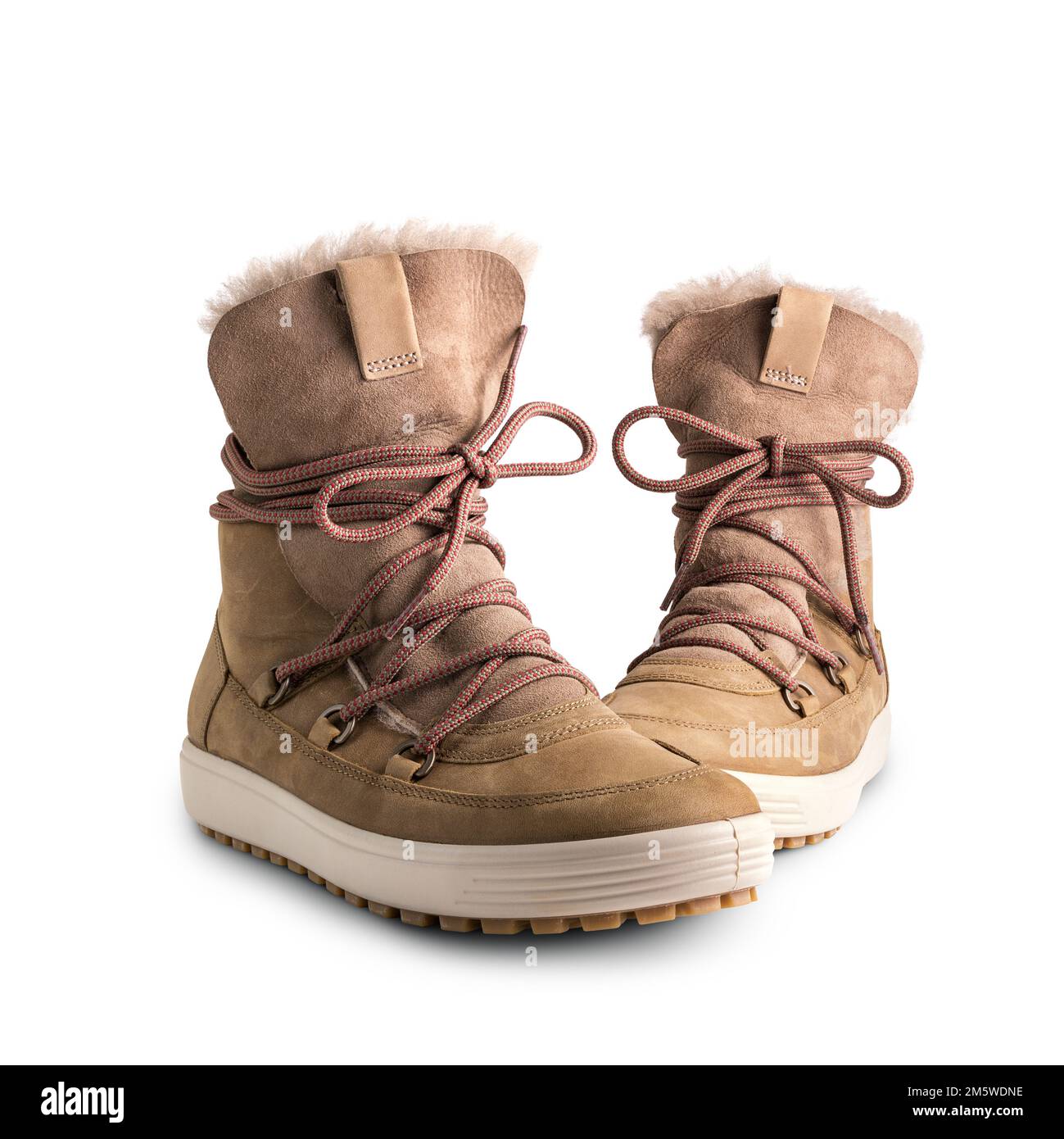 Fashion brown leather boots with laces for street style isolated on