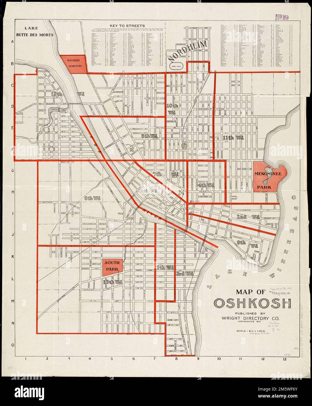 Map of Oshkosh. Includes street index.... , Wisconsin , Winnebago ,county , Oshkosh Stock Photo