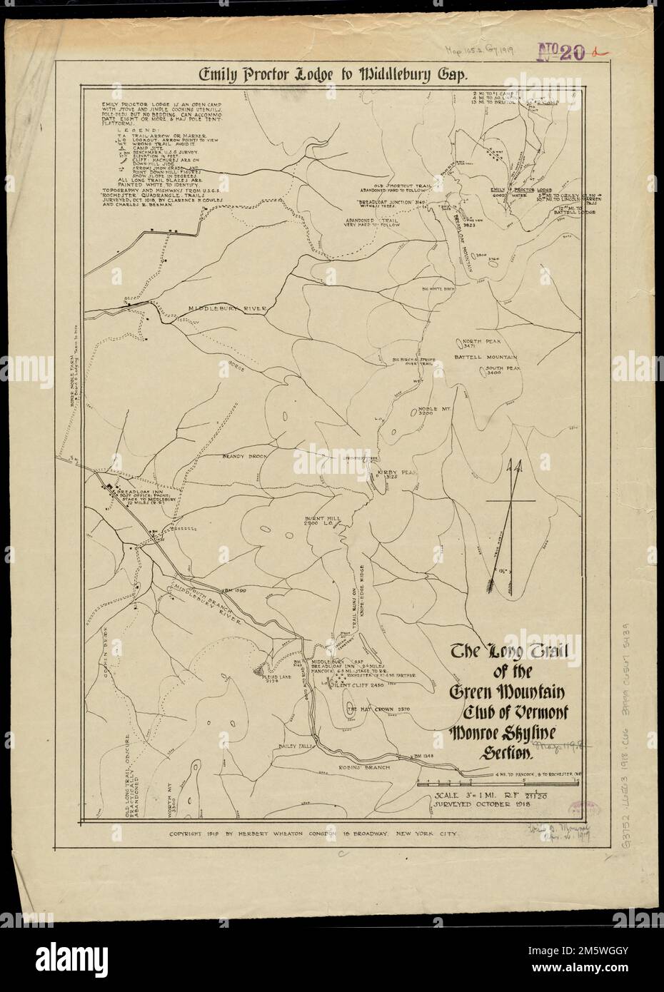 The Long Trail of the Green Mountain Club : Monroe Skyline Section : Emily Proctor Lodge to Middlebury Gap.... , Vermont Long Trail Stock Photo