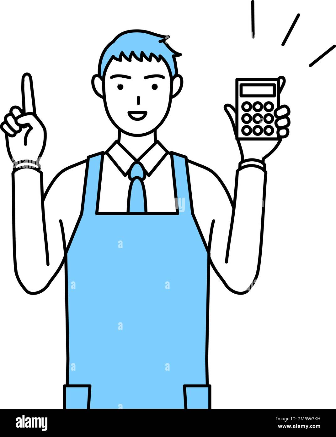 A man in an apron holding a calculator and pointing Stock Vector Image ...